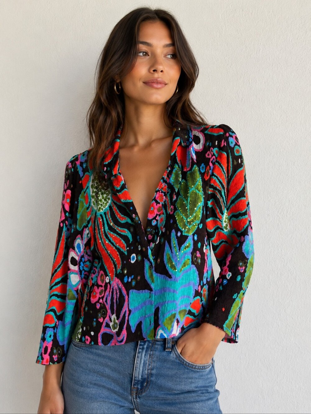 Alberto Makali Multicolor Printed Button-Front Top